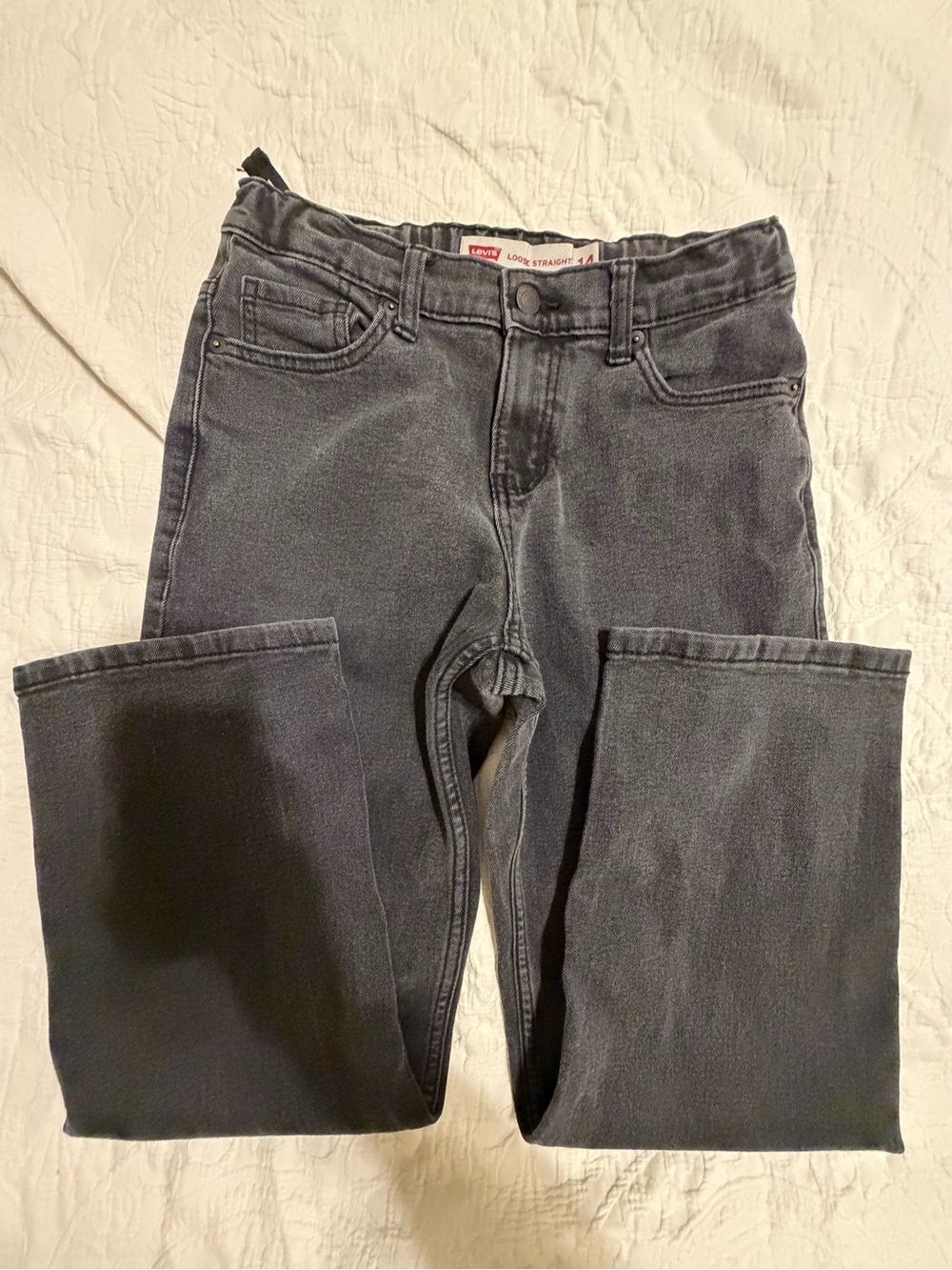 2 for$6✨Levi's Boy’s Adjustable Waist Washed Black Loose Straight Jeans, Size 14